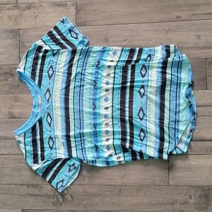 Justice Girls Short Sleeve Blue Black Mint White Striped Shirt - Size 16